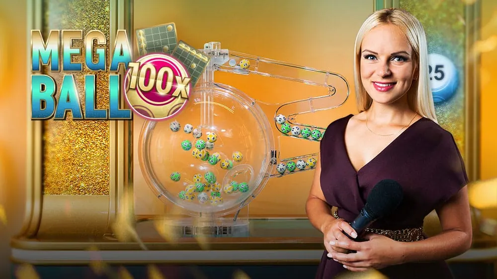Mega Ball: la conduttrice accanto alla macchina che estrae le palline